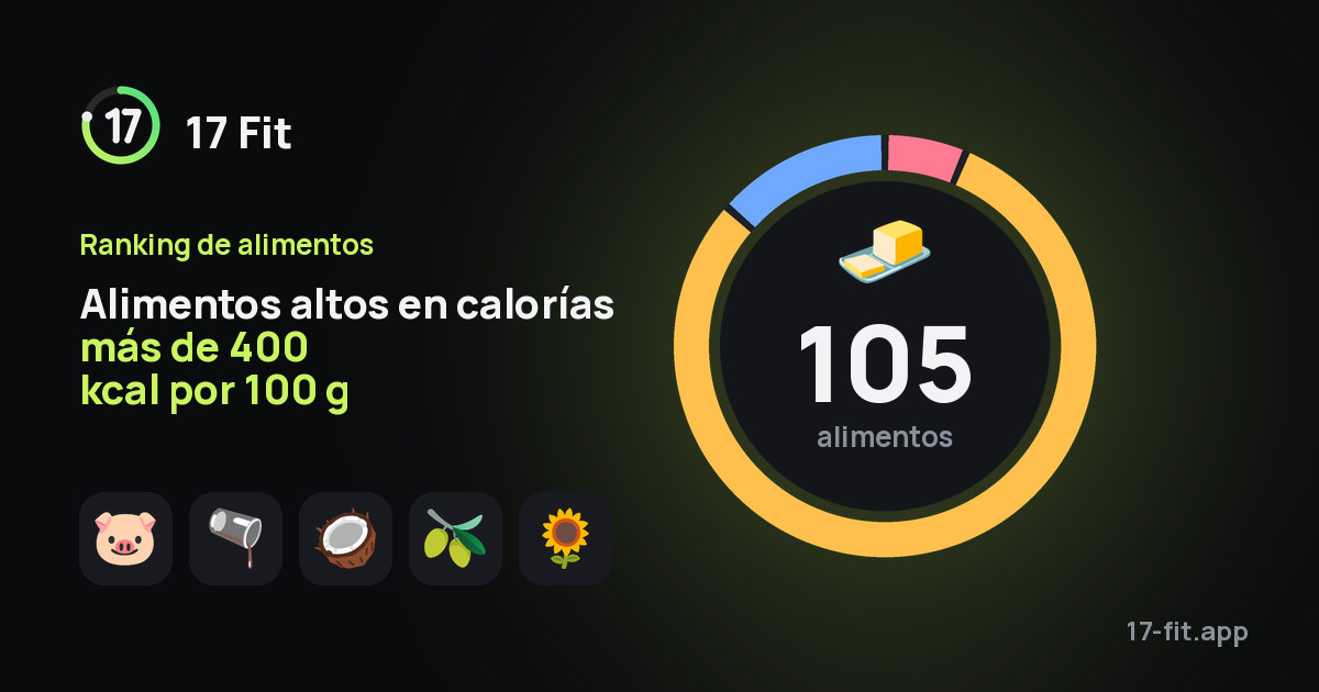 Alimentos altos en calorías más de 400 kcal por 100 g