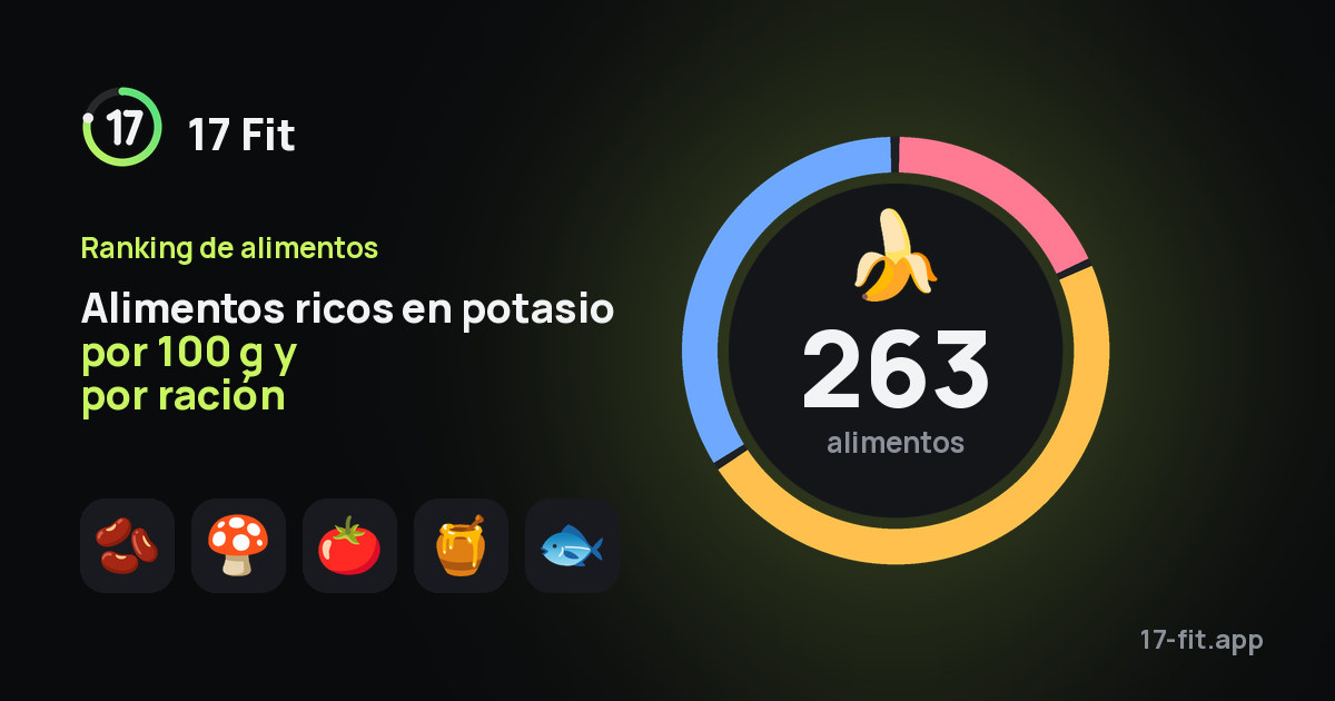 Alimentos ricos en potasio por 100 g y por ración