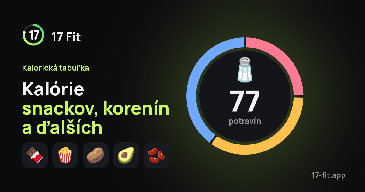 Kalórie snackov, korenín a ďalších
