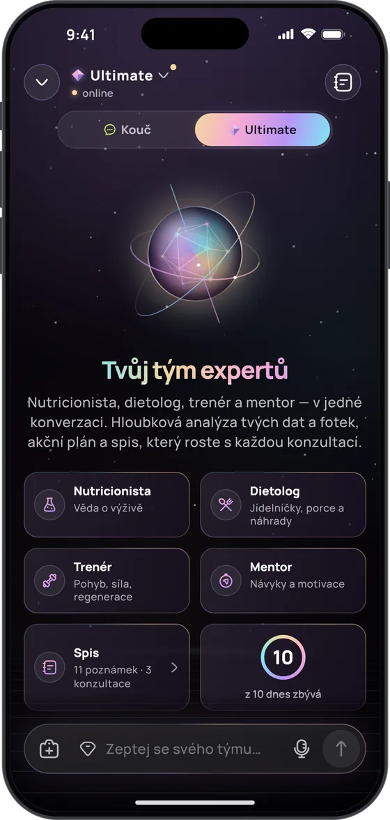 Kouč Ultimate: „Tvůj tým expertů“ – nutricionista, dietolog, trenér a mentor, spis s 11 poznámkami a 10 z 10 odpovědí, které na dnes zbývají