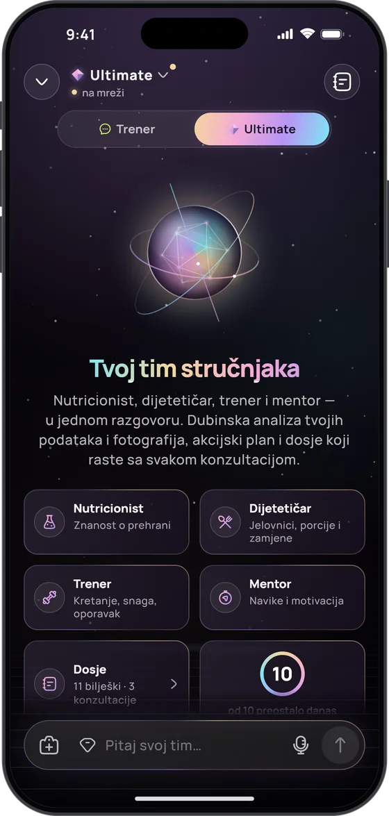 Ultimate trener, „Tvoj tim stručnjaka“: nutricionist, dijetetičar, trener i mentor, dosje s 11 bilješki i 10 od 10 odgovora preostalo danas