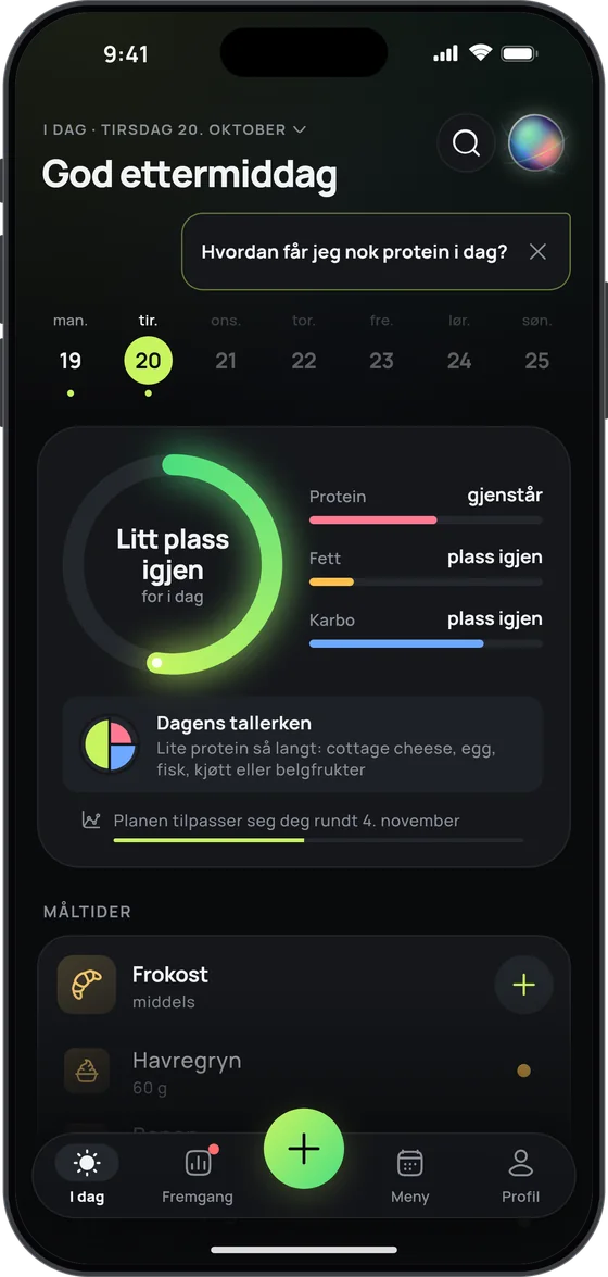 Skjermen I dag i «Uten tall»-modus