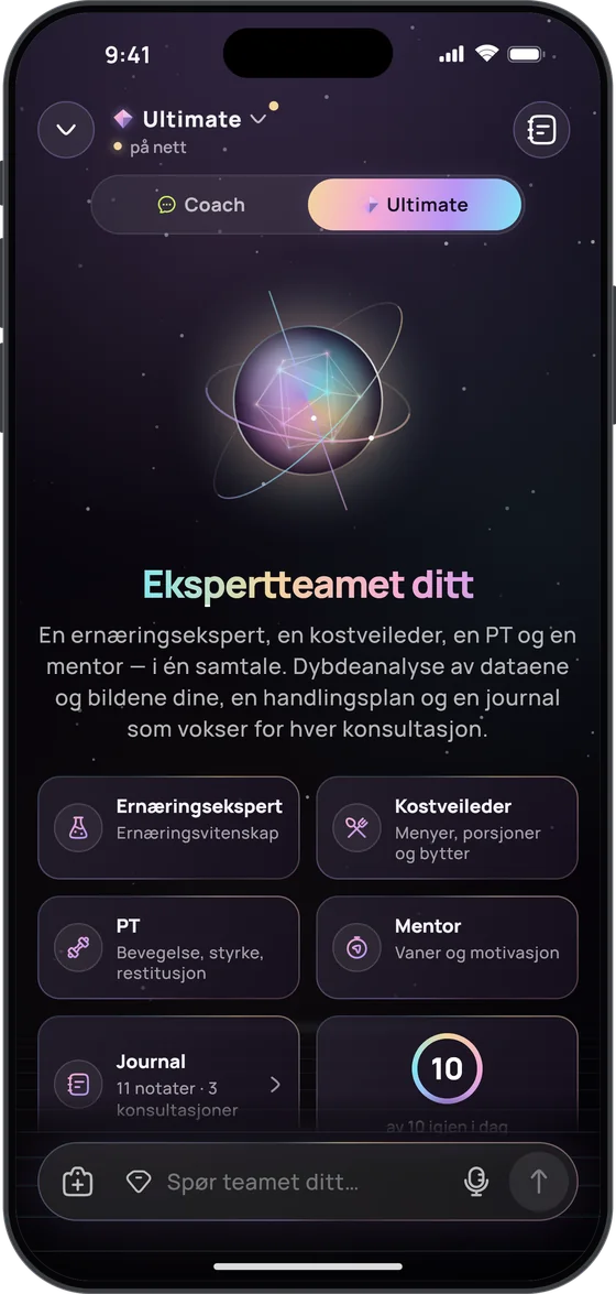 Ultimate-coachen: en ernæringsekspert, en kostveileder, en PT og en mentor, journalen og antall svar igjen i dag