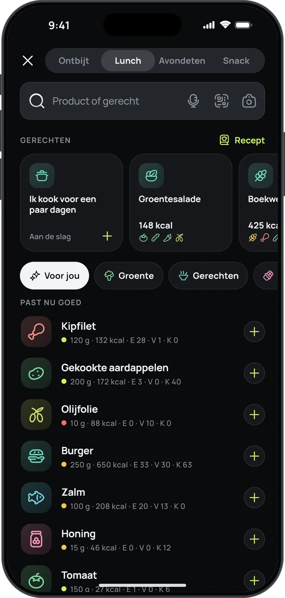 Zoeken in 17 Fit: gerechten, ‘Ik kook voor een paar dagen’ en de selectie ‘Voor jou’