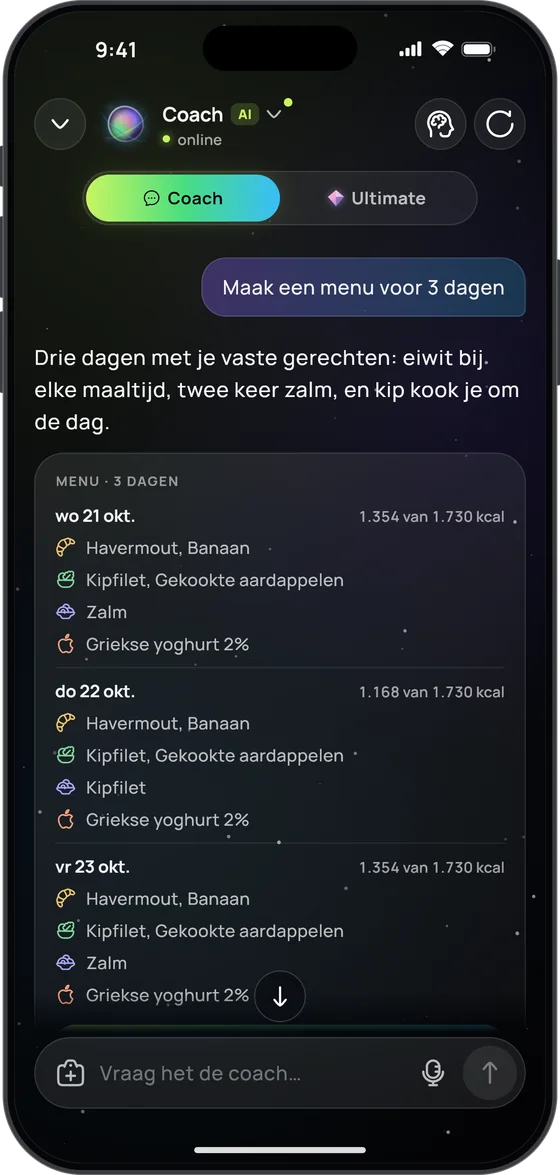 De AI-coach plant drie dagen maaltijden met je vaste gerechten