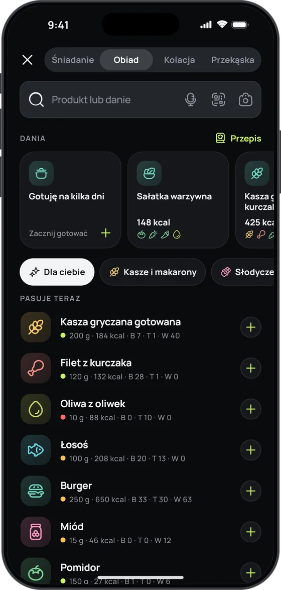 Dodawanie jedzenia w 17 Fit: wyszukiwanie w katalogu, zdjęcie, głos i kod kreskowy