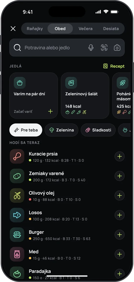 Vyhľadávanie v 17 Fit: hotové jedlá, „Varím na pár dní“ a výber „Pre teba“