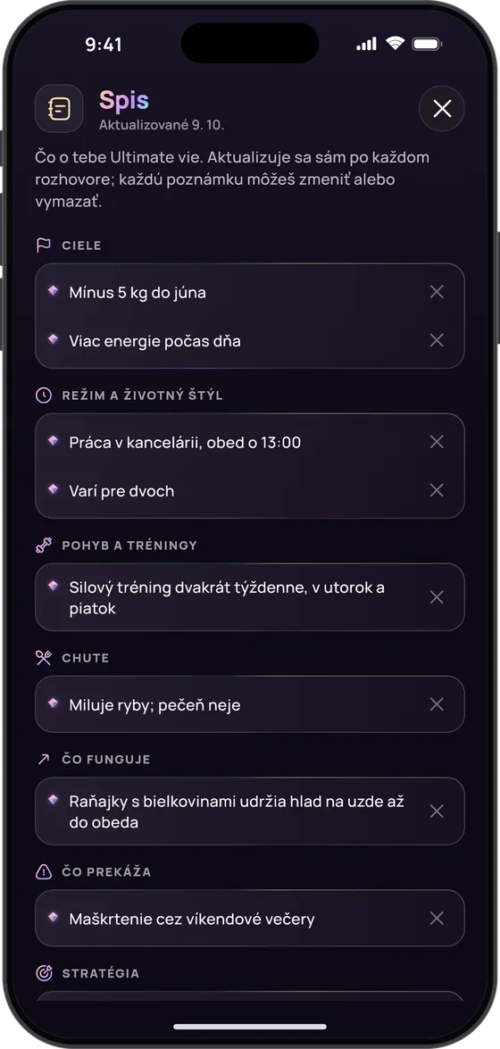Spis Kouča Ultimate: ciele („Mínus 5 kg do júna“), režim a životný štýl, pohyb a tréningy, chute, čo funguje, čo prekáža a stratégia